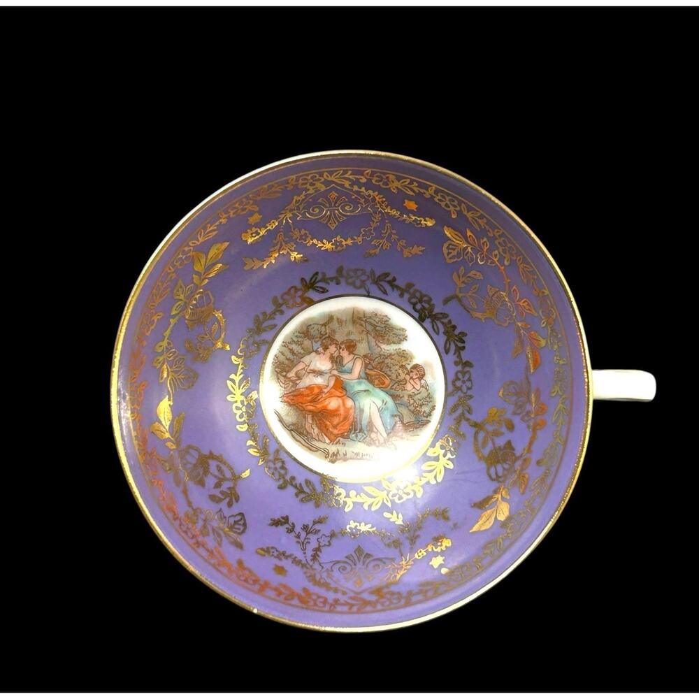 Vintage Demitasse Cup Saucer Bremer Schmidt BES Purple Gold Cameo GDR Lovers - Picture 7 of 16